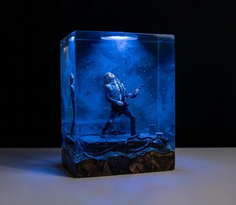 Stranger Things–Inspired Epoxy Night Lamp -  Guitar Scene – Miniature Diorama